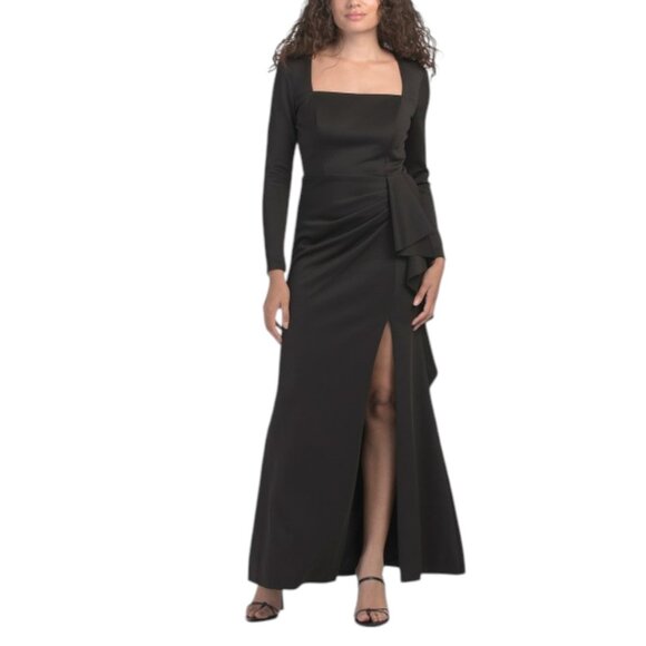 XSCAPE Made In Usa Long Sleeve Side Gathered Gown - Picture 1 of 2